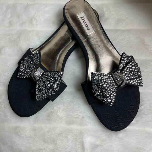 Dune black gros grain fabric thong sandals embellished rhinestones bows … - Picture 9 of 11